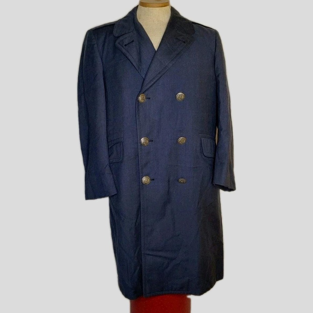 Vintage USAF Wool Overcoat Blue Grey Military Coat 35 XS US Air Force